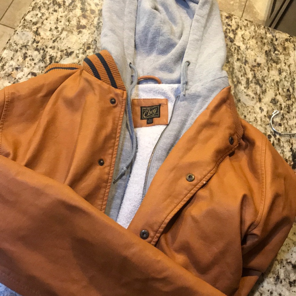 Obey leather jacket/hoodie